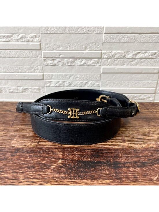 Celine Leather Triomphe Logo Gold Belt Black main image 4